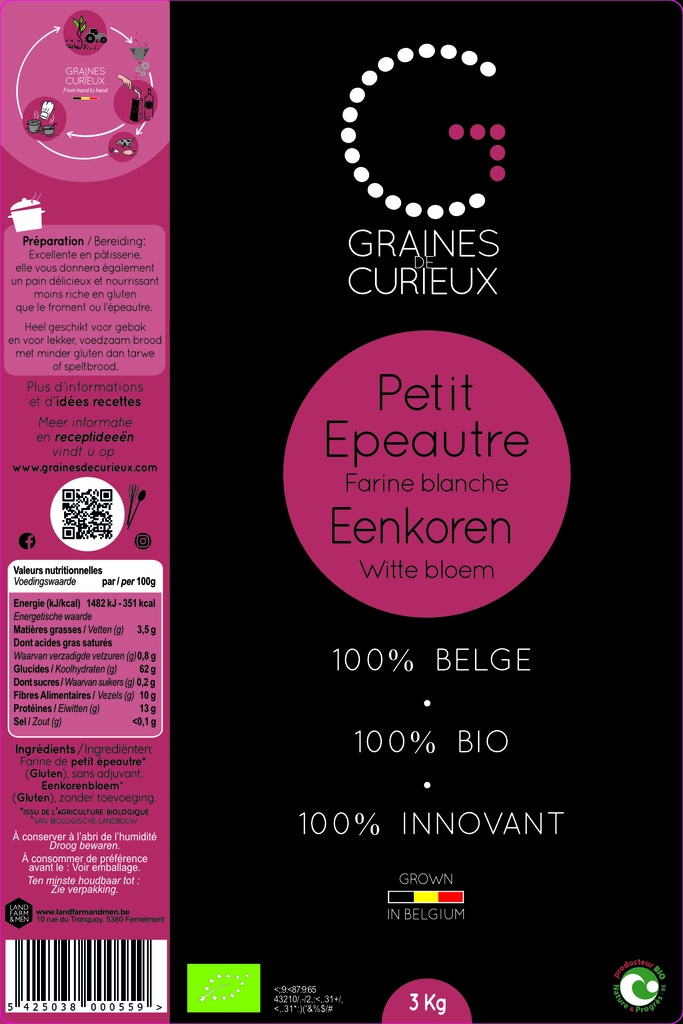 3 kg bag of organic spelt flour T65